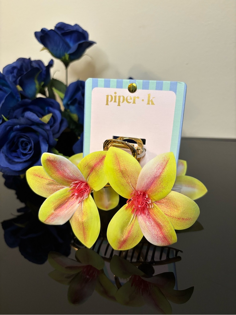 NWT Piper K Large Yellow Orchid Floral Jaw Clip